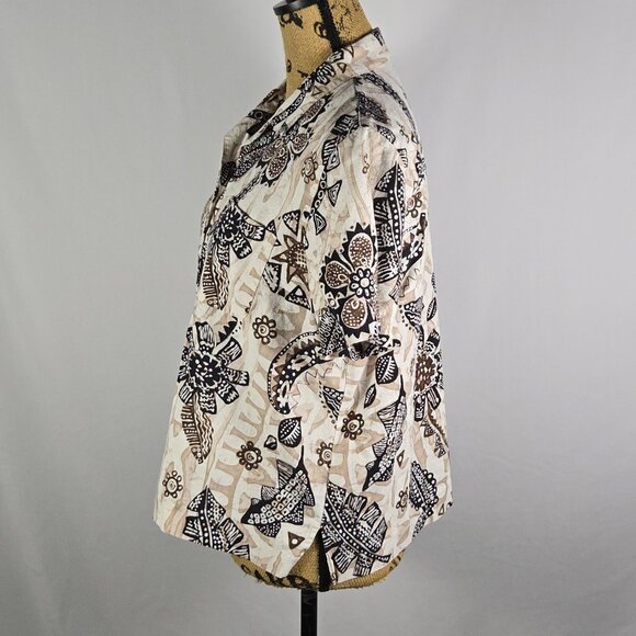 Alfred Dunner 18P Linen‎ Blend Blouse Boho Floral Cottagecore Button Shirt - Picture 2 of 12